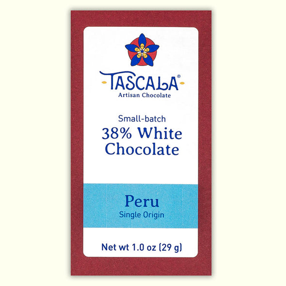 Product photo of a Tascala 38% Peru white chocolate bar